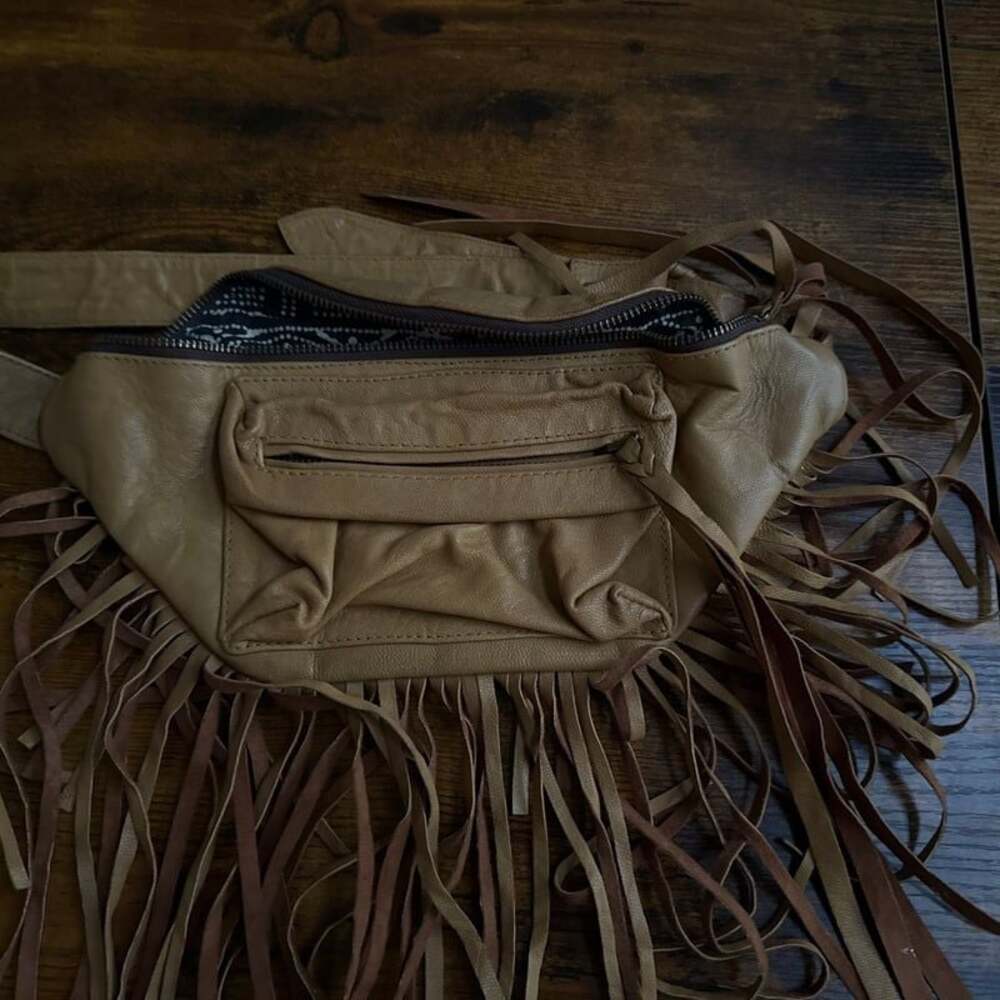 GREAT by SANDIE Paris Genuine Soft Leather Fringed Hobo Bag in Brown